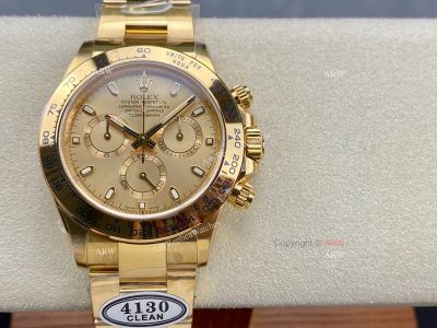 Clean Factory Rolex Daytona 4130 Gold Face Watch 40mm 